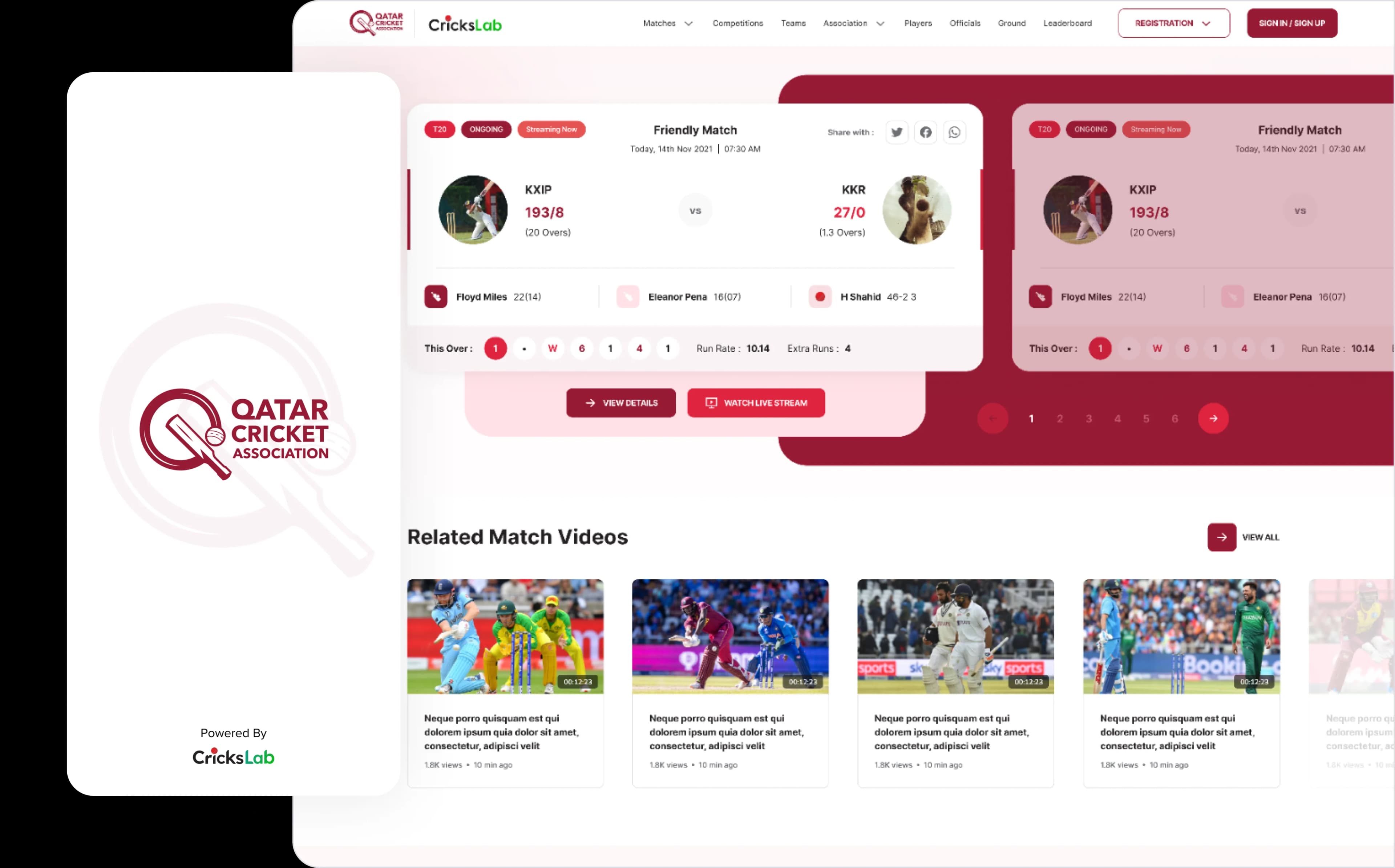 Qatar Cricket Association match centre running on Crickslab