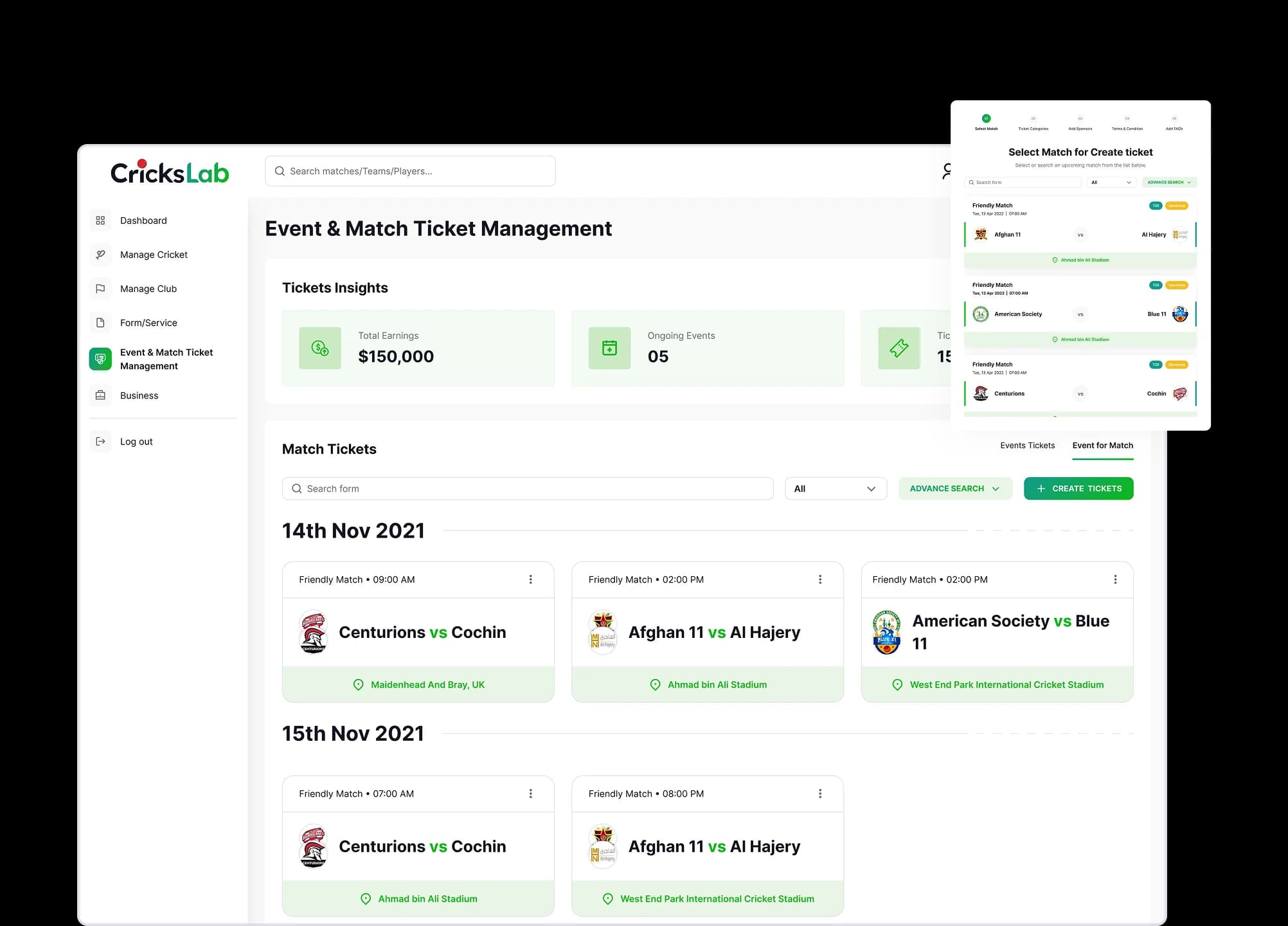 Event & Match Ticket Management