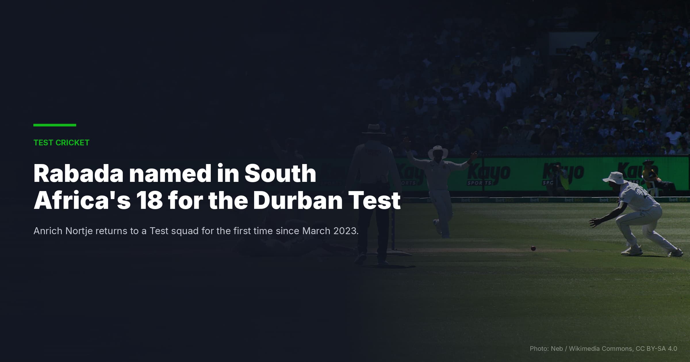 South Africa Test Squad For Australia: Nortje Returns After Three Years