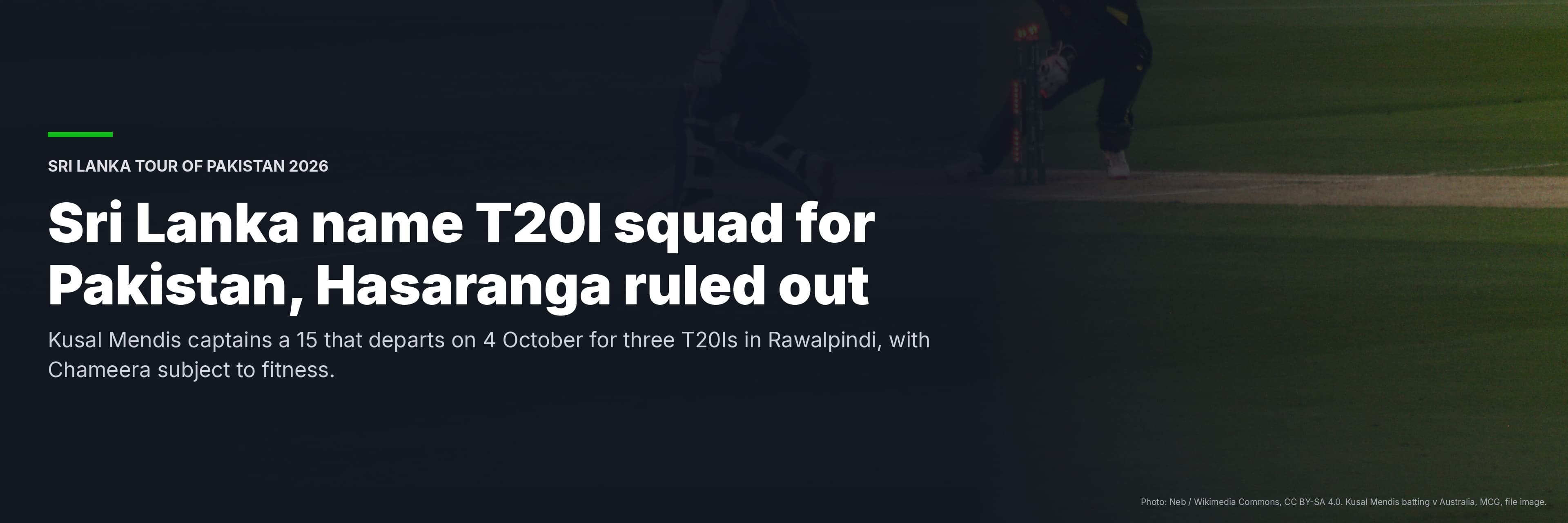 Sri Lanka T20I Squad for Pakistan Named, Hasaranga Ruled Out