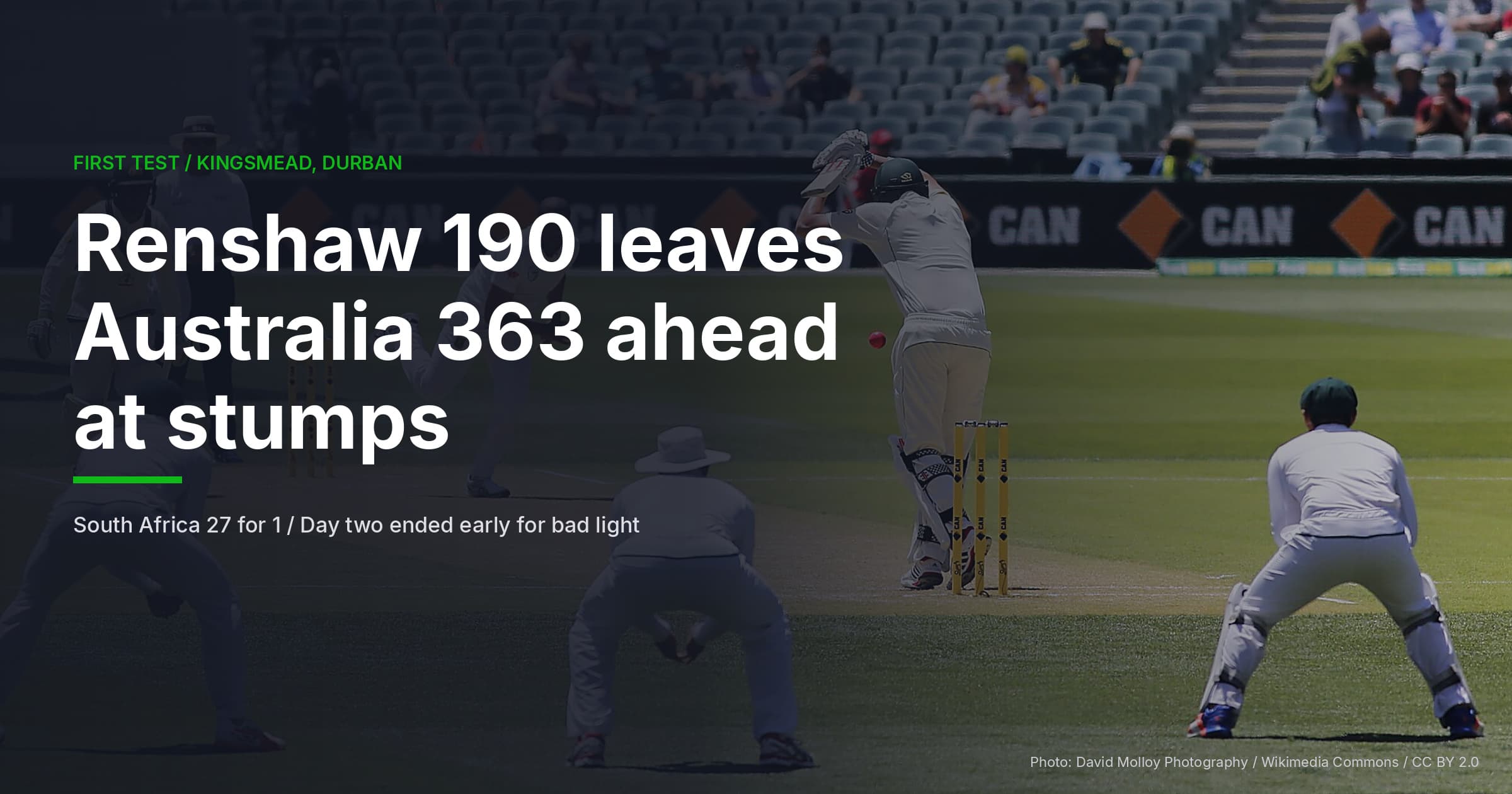 Renshaw 190 Leaves Australia 363 Ahead At Durban Stumps