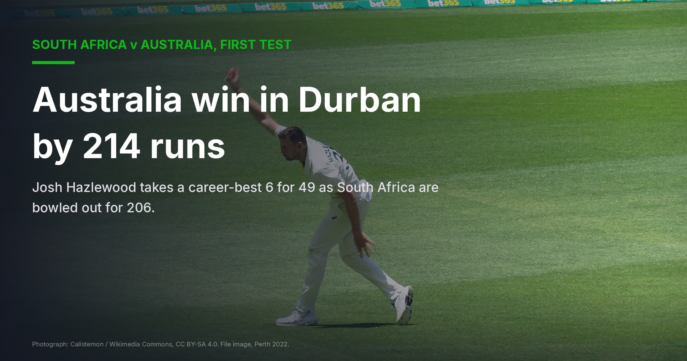 Durban Test: Australia Win By 214 Runs As Hazlewood Takes 6 For 49