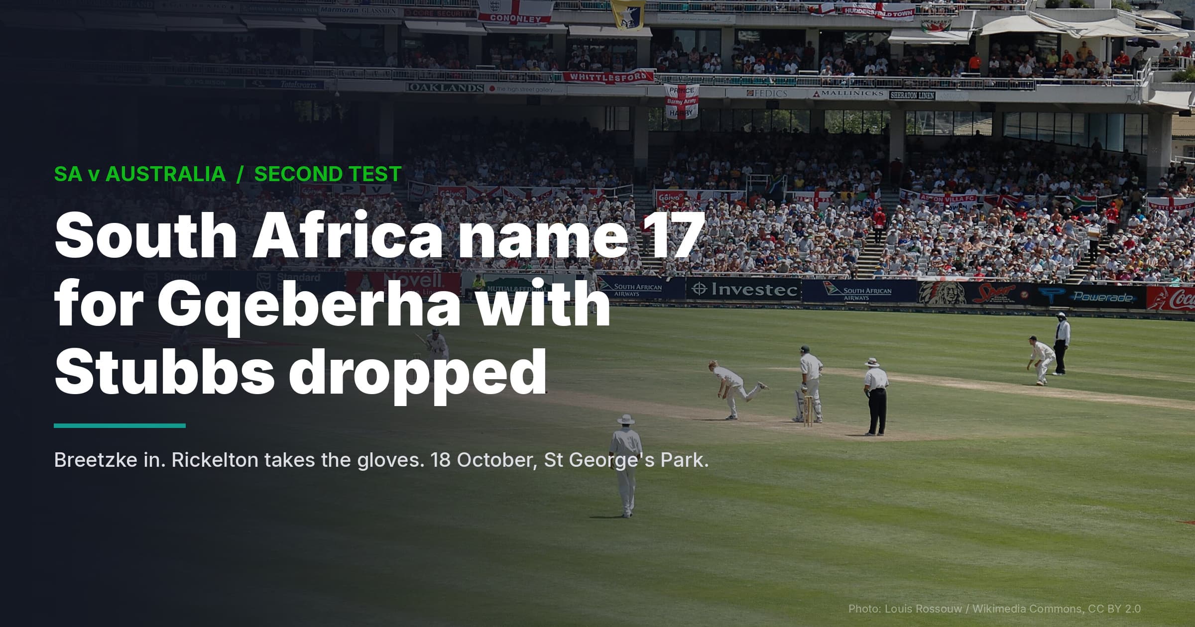 South Africa Name 17 For Gqeberha Test With Stubbs Dropped