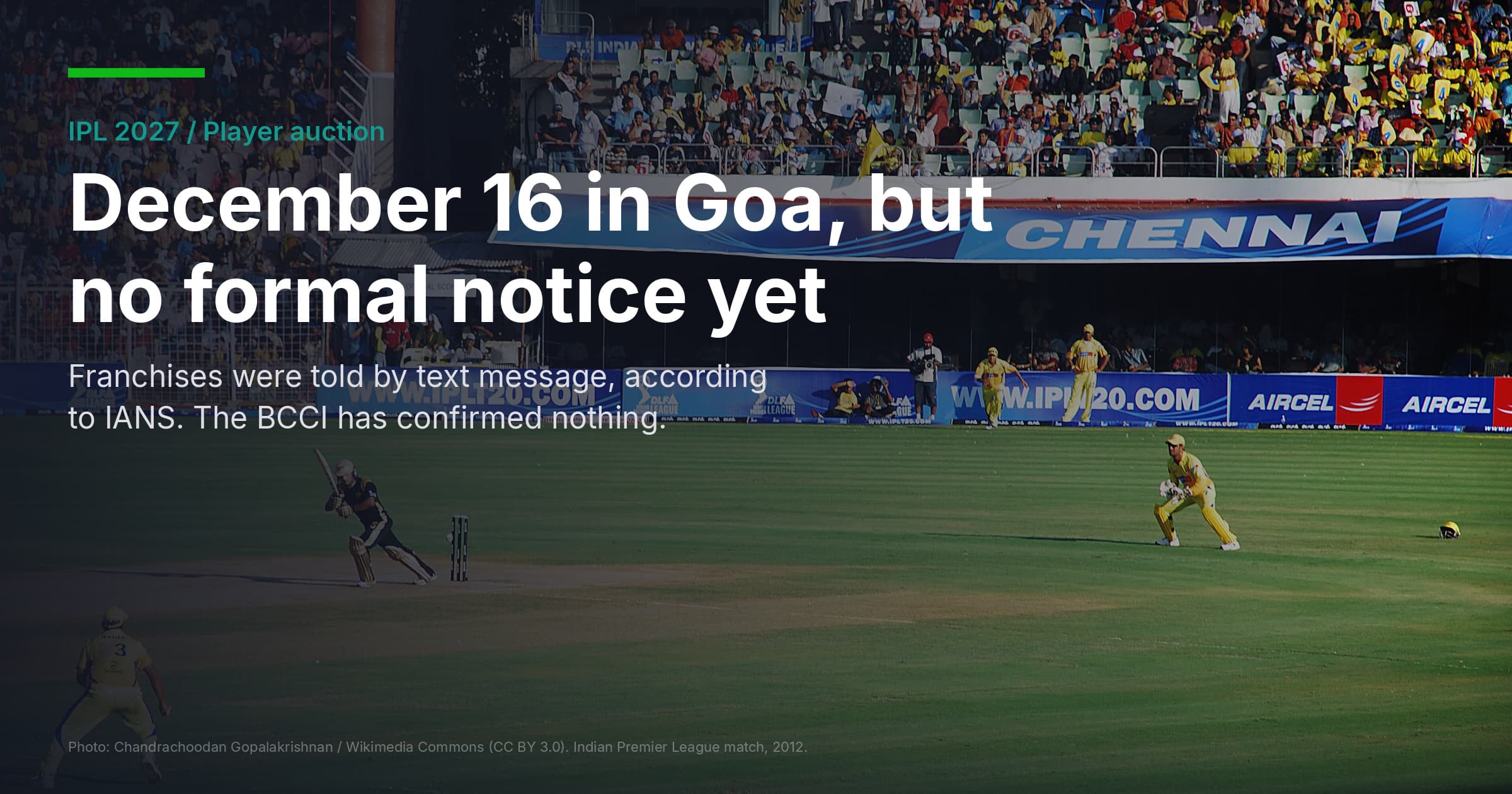 IPL 2027 Auction Reported For December 16 In Goa