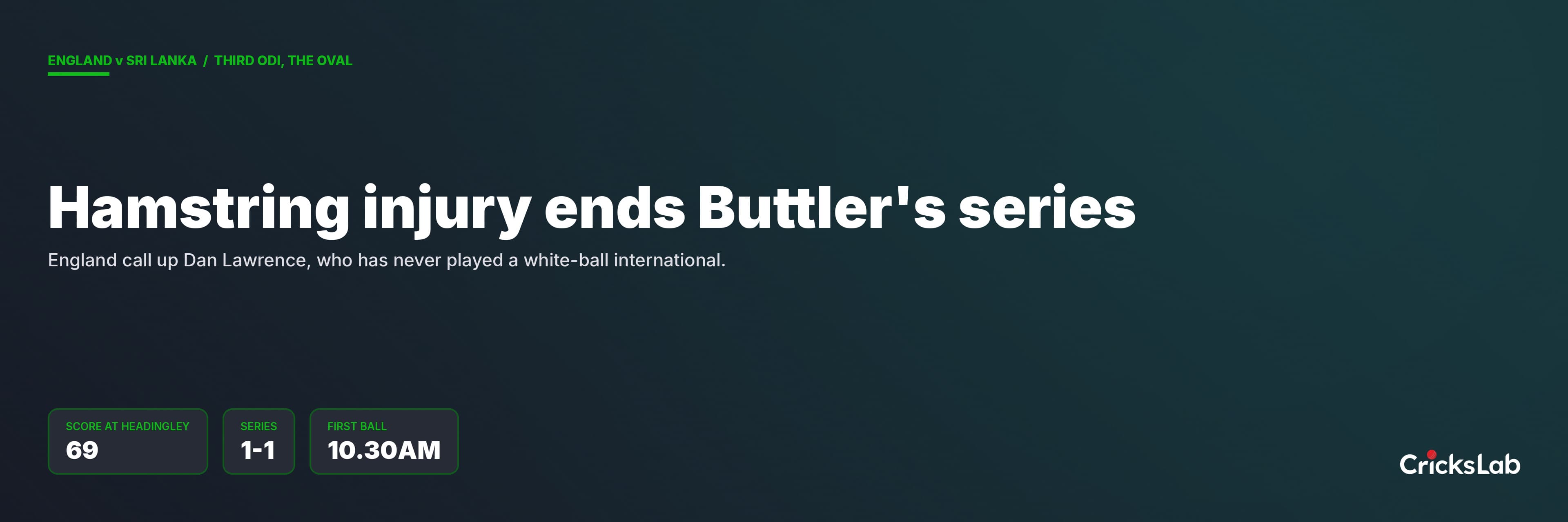 Jos Buttler Ruled Out Of Oval Decider As Dan Lawrence Is Called Up
