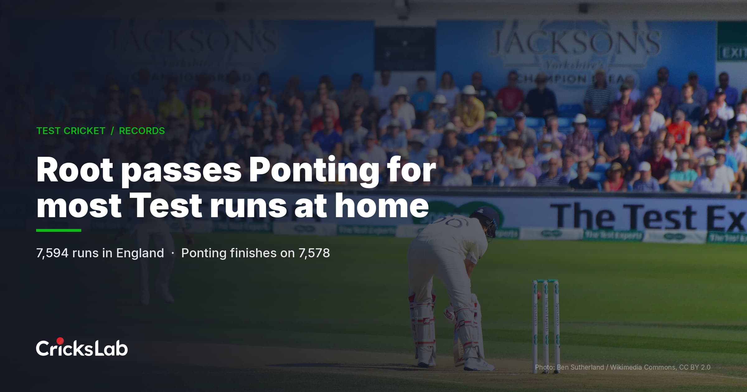 Root Passes Ponting For Most Test Runs At Home