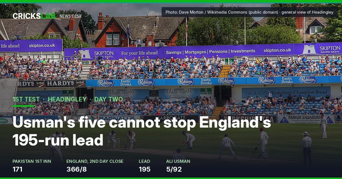 Ali Usman's Five Cannot Halt England's 195-Run Lead At Headingley