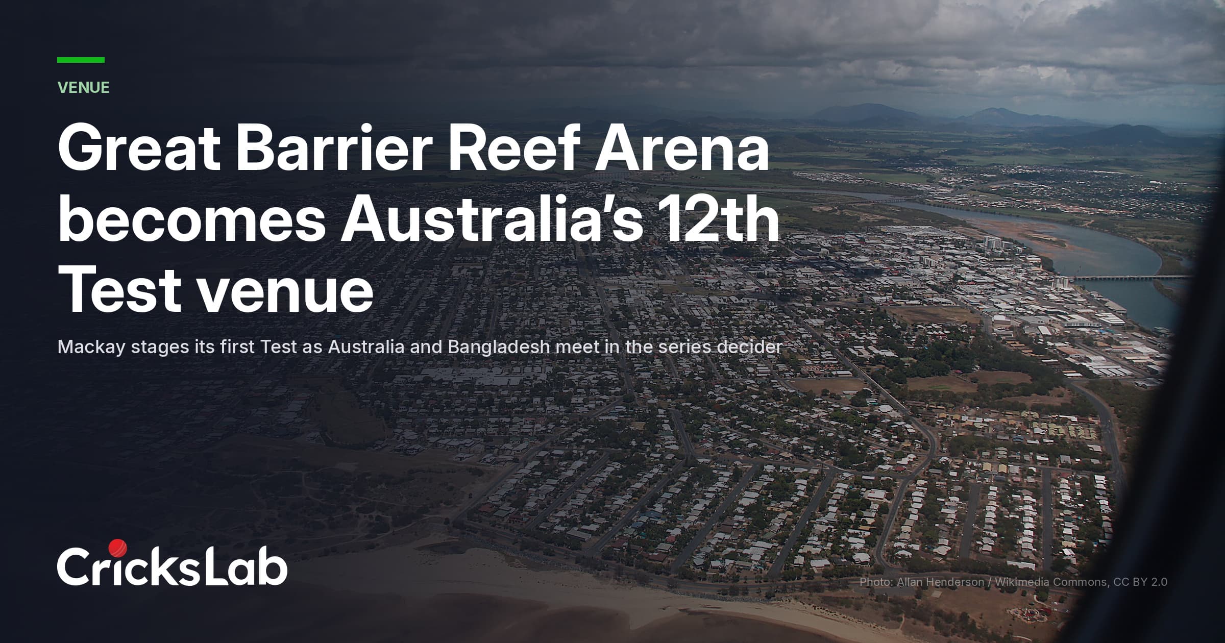 Great Barrier Reef Arena Becomes Australia's 12th Test Venue