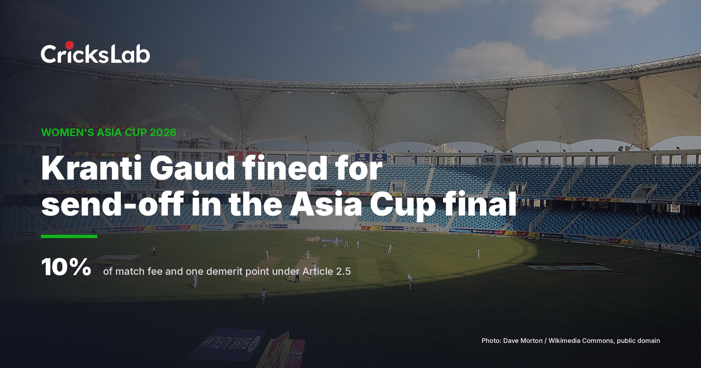 Kranti Gaud fined as Women's Asia Cup sanctions reach five