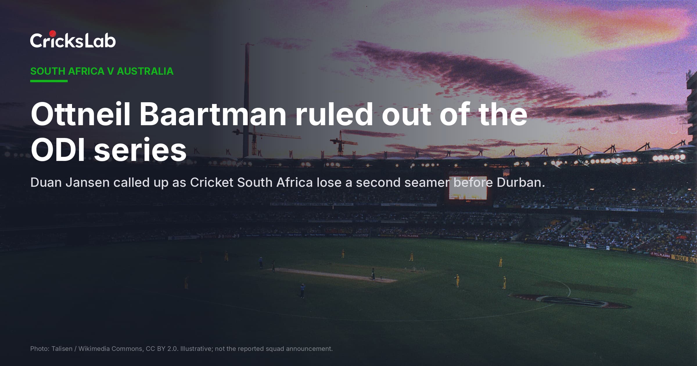 Ottneil Baartman ruled out of Australia ODIs as Duan Jansen joins squad