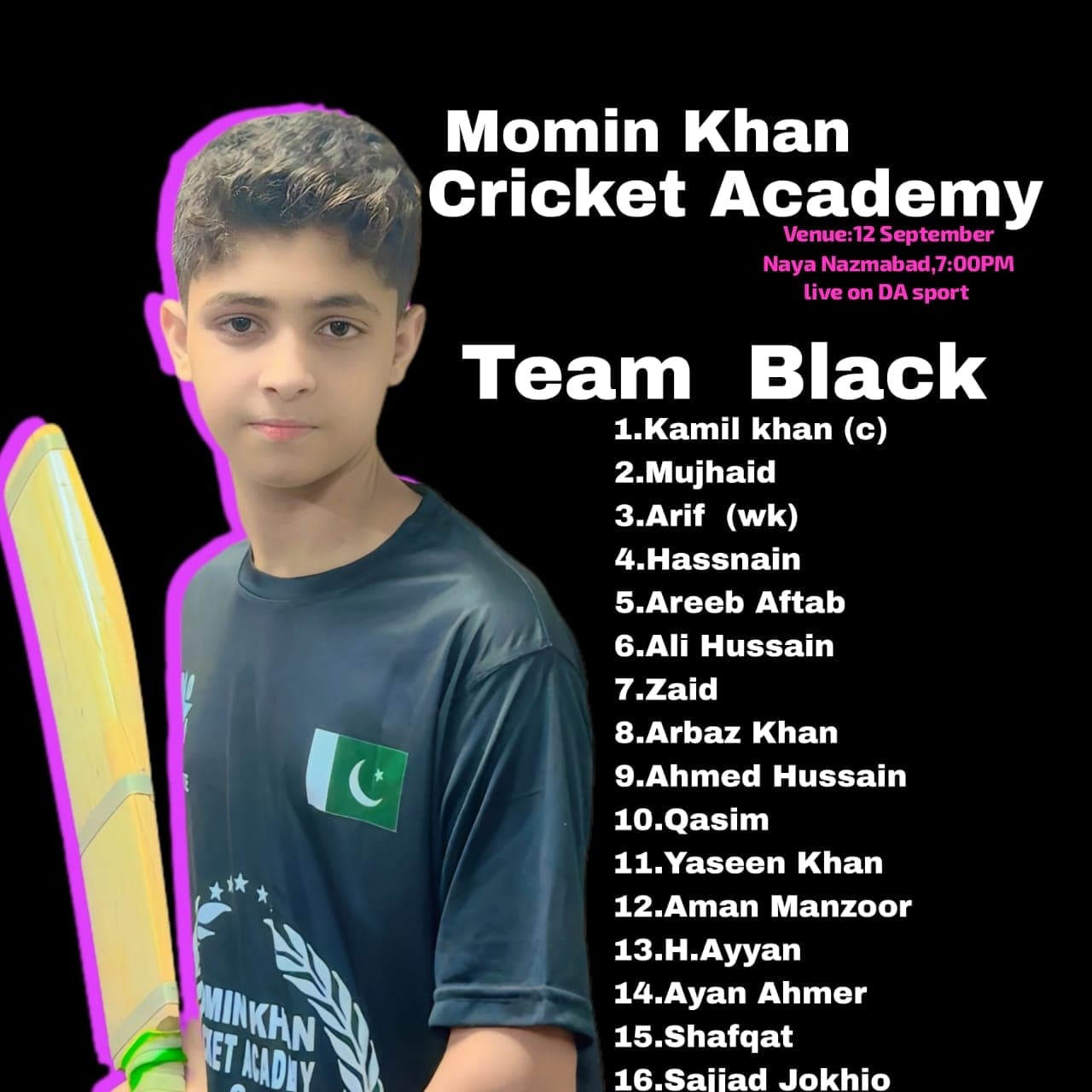 Momin Khan Cricket Academy Black team logo