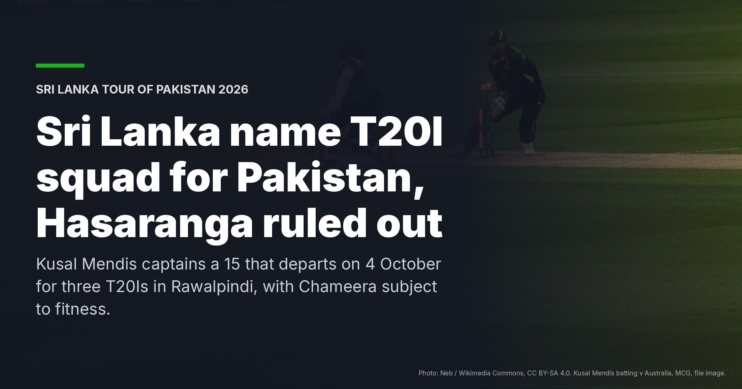 Sri Lanka T20I Squad for Pakistan Named, Hasaranga Ruled Out