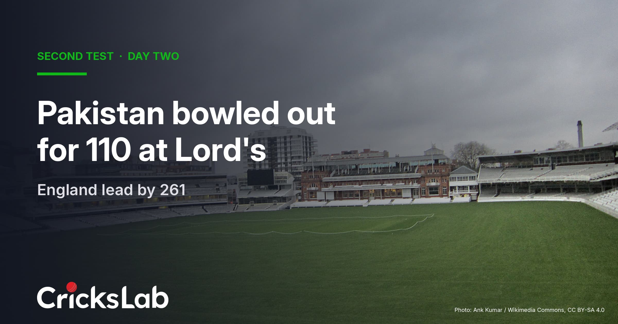 Pakistan Bowled Out For 110 At Lord's, England Lead By 261